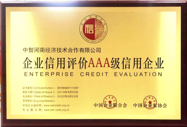 09企業(yè)信用等級(jí)證書201909